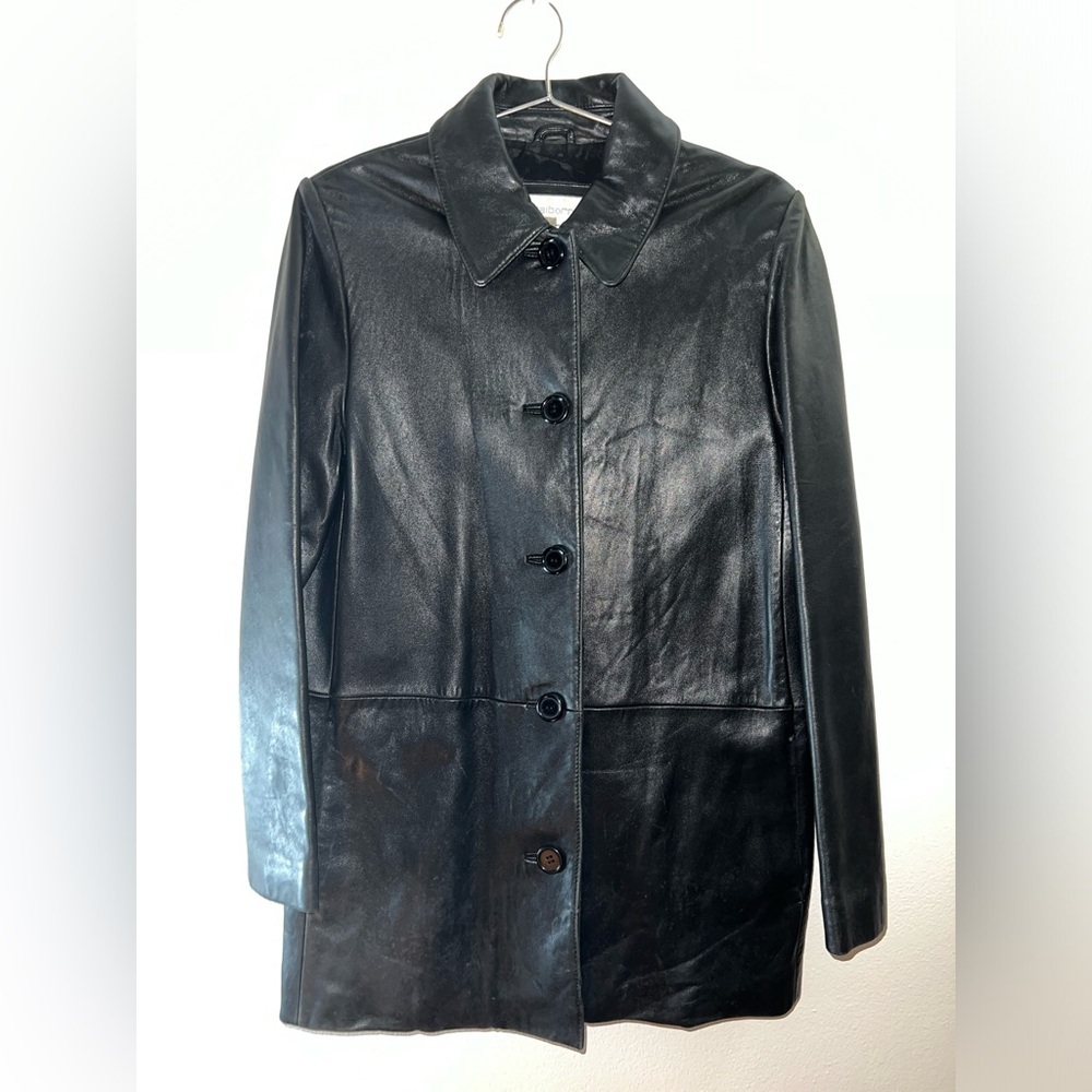 Liz Claiborne Black Leather trench coat women’s size small